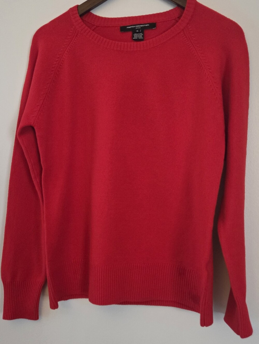 French Connection Women's Red Crewneck Sweater With Ribbed Cuffs Size XL